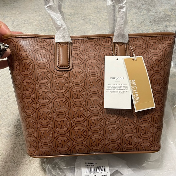 NWT Michael Kors Jodie Small Logo Jacquard Tote Bag In Luggage/Brown Color - Picture 9 of 12